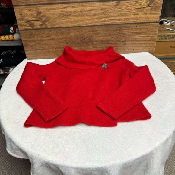 Adrienne Vittadini size small Red Cowl Neck Sweater with Turtleneck Style draped - Picture 2 of 8